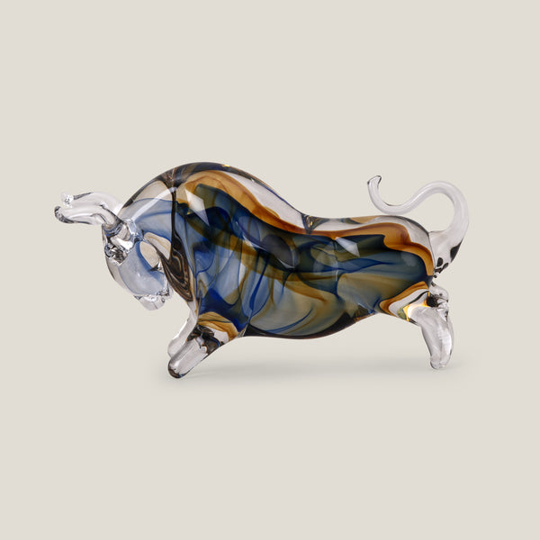 Arona Blue Glass Bull Sculpture