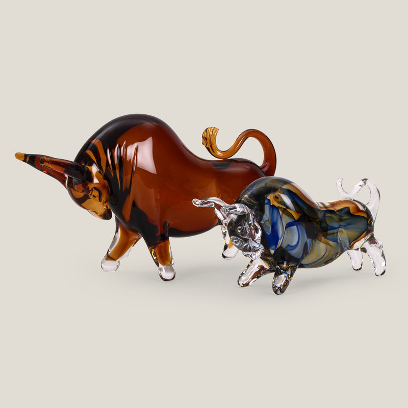 Arona Blue Glass Bull Sculpture