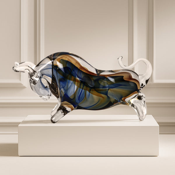 Arona Blue Glass Bull Sculpture