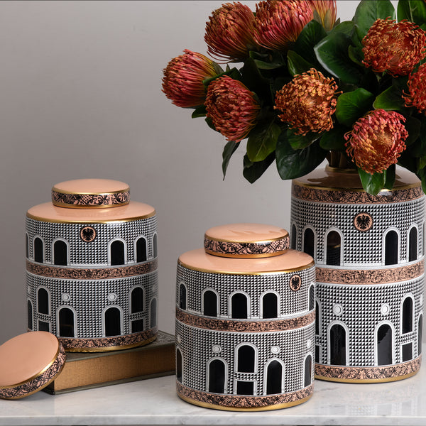 Colosseum Salmon Pink & Black Decor Jar S