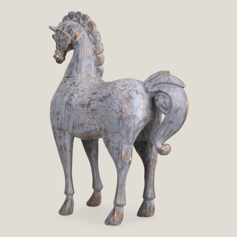 Oriental Grey Horse Sculpture L