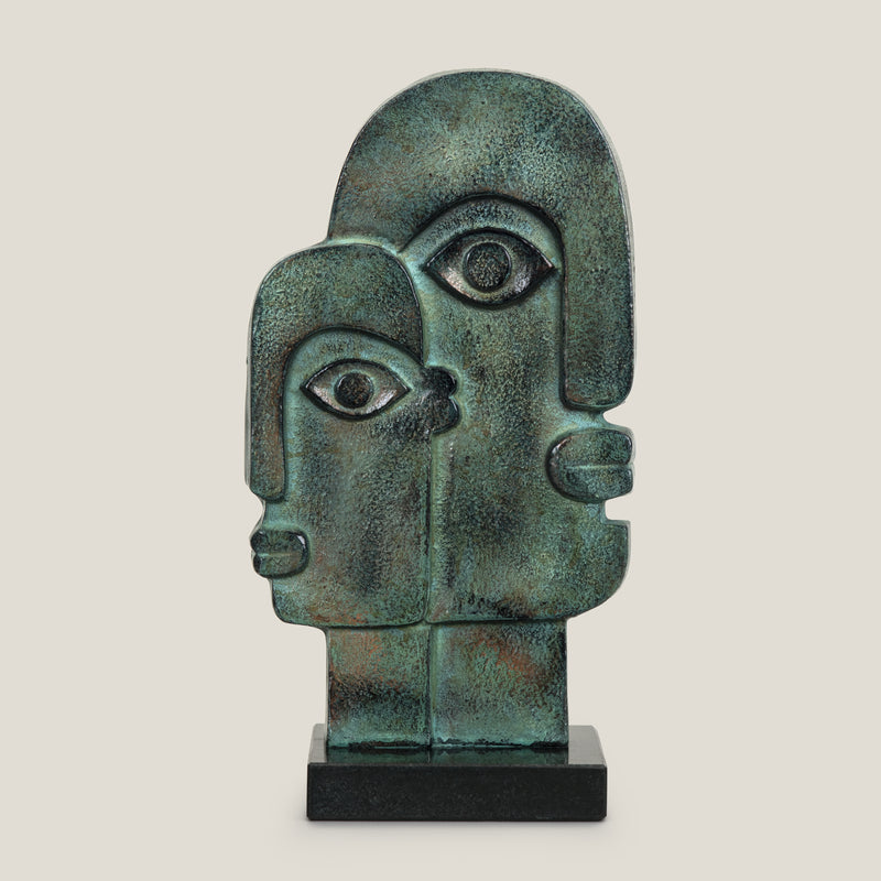 Cubist Antique Green Face Sculpture