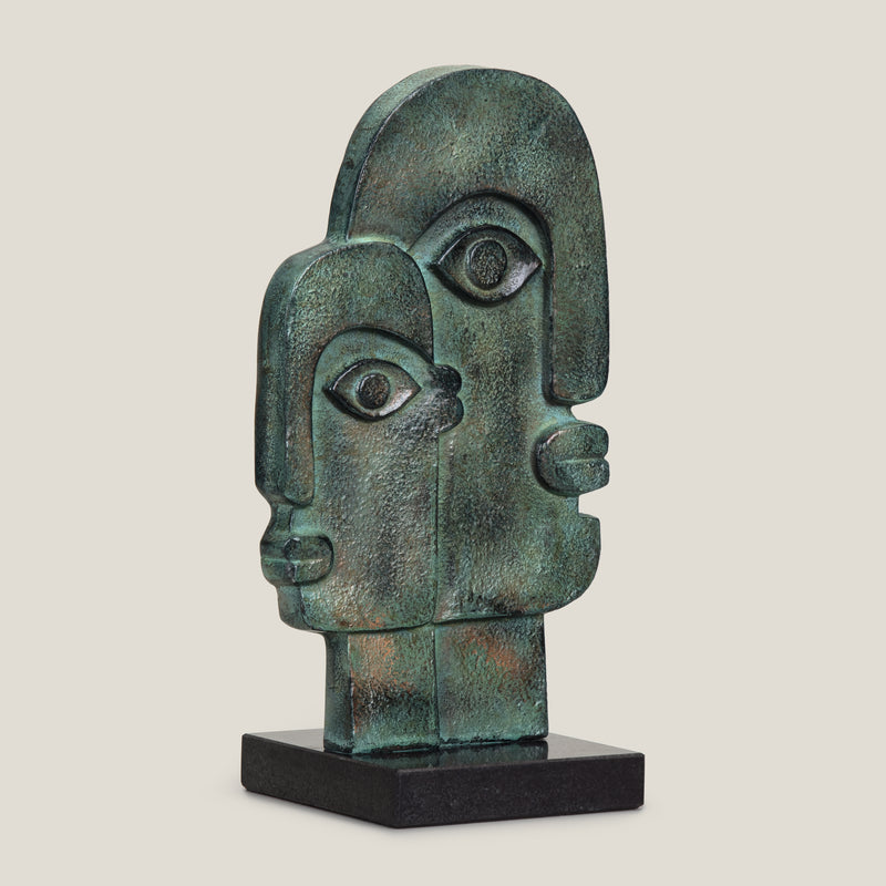 Cubist Antique Green Face Sculpture