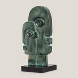 Cubist Antique Green Face Sculpture