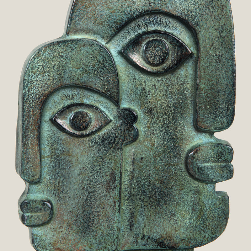 Cubist Antique Green Face Sculpture