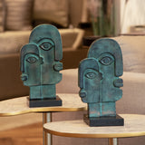 Cubist Antique Green Face Sculpture