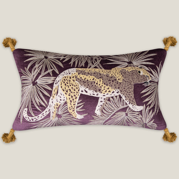 Leopardo Plum Emb. Velvet Cushion Cover