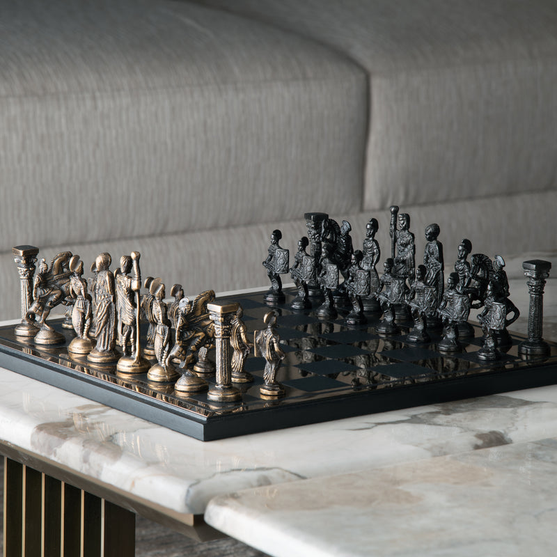 Greek Roman Antique Brown & Black Chess Set