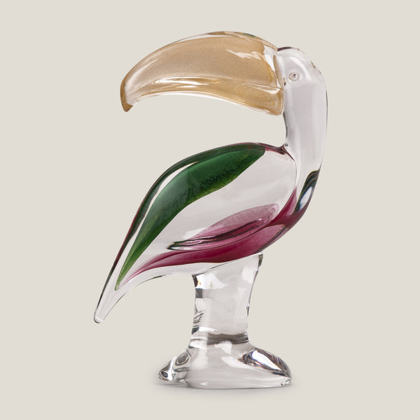 Duccio Di Segna Green & Pink Crystal Toucan Sculpture