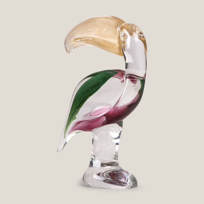 Duccio Di Segna Green & Pink Crystal Toucan Sculpture