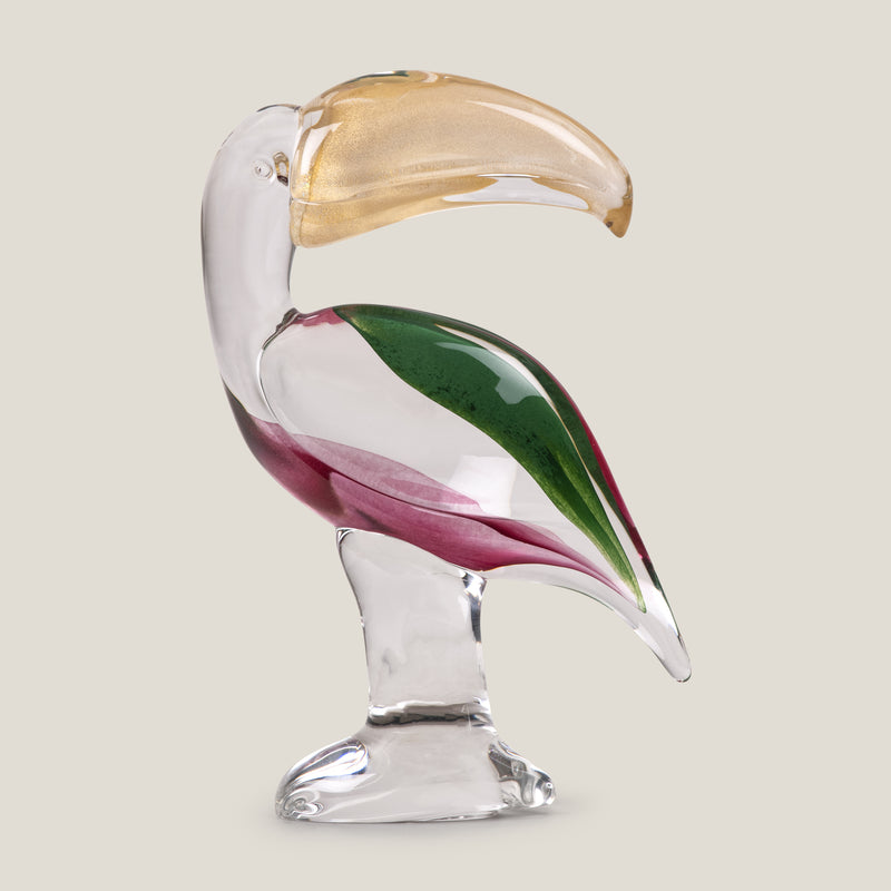 Duccio Di Segna Green & Pink Crystal Toucan Sculpture