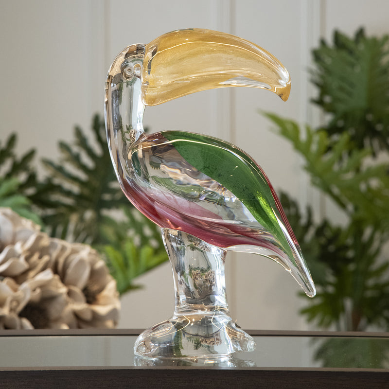 Duccio Di Segna Green & Pink Crystal Toucan Sculpture