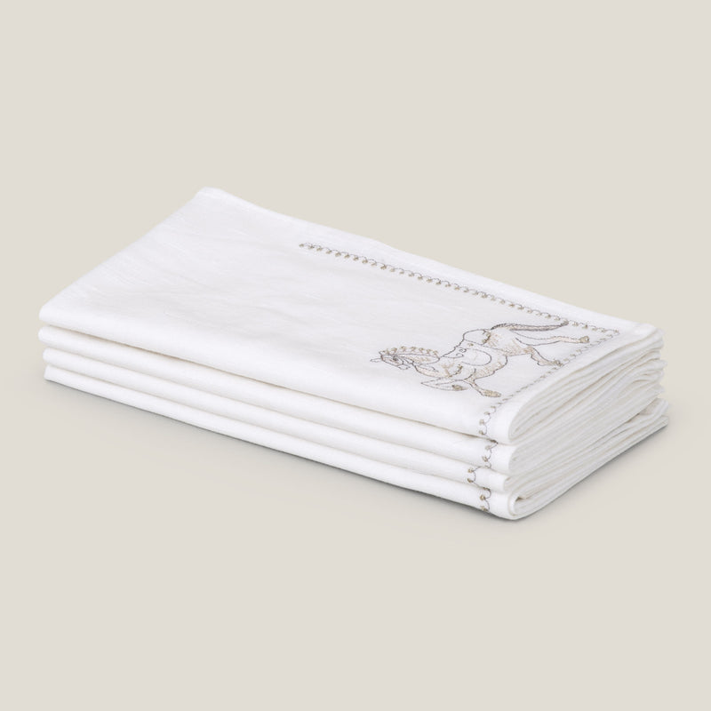 Mokuba Off White Emb. Napkin Set of 4