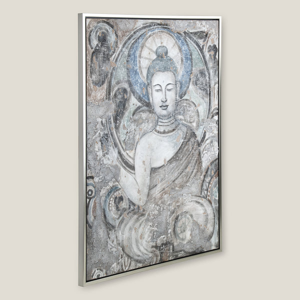 Tranquil Grey Buddha Framed Canvas