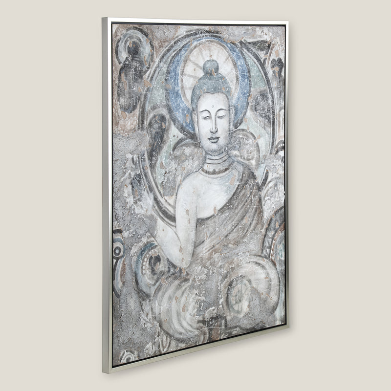 Tranquil Grey Buddha Framed Canvas