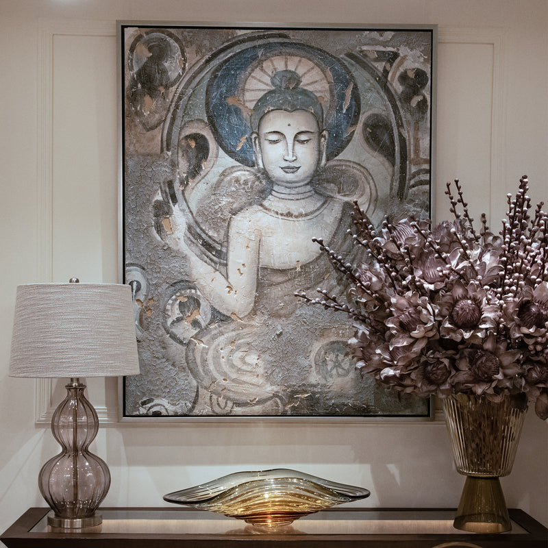 Tranquil Grey Buddha Framed Canvas