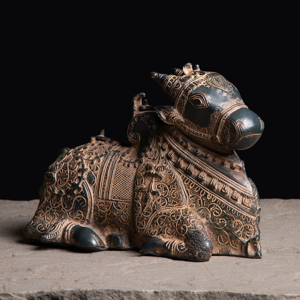 Lord Nandi Antique Grey Sculpture