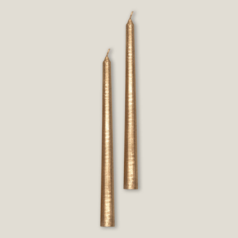 Helix Gold Taper Candle Set of 2