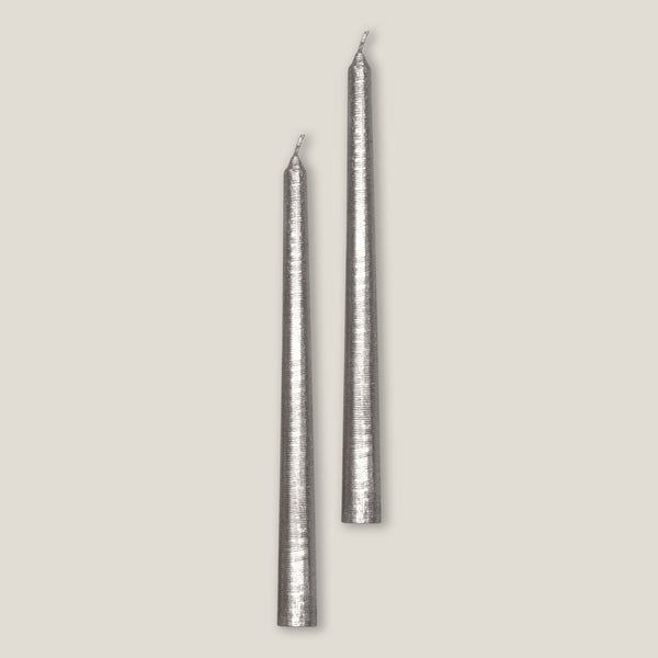 Helix Silver Taper Candle Set of 2