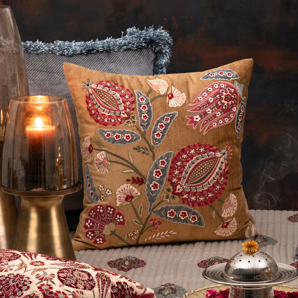 Kaashvi Yellow Emb. Cushion Cover