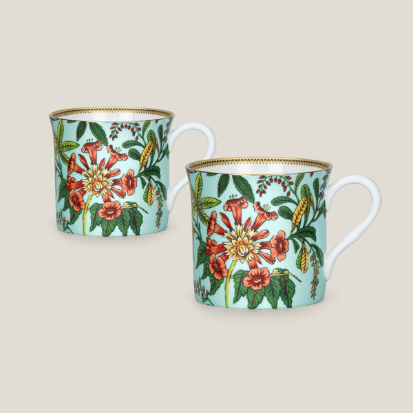 Flores Cyan Bone China Mug Set of 2