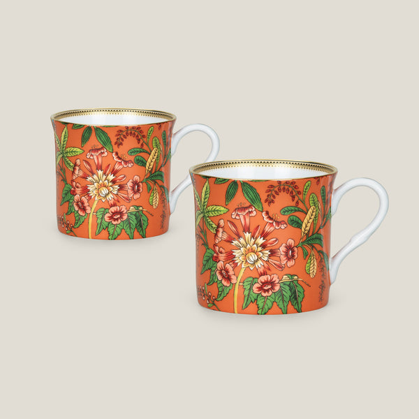 Flores Orange Bone China Mug Set of 2