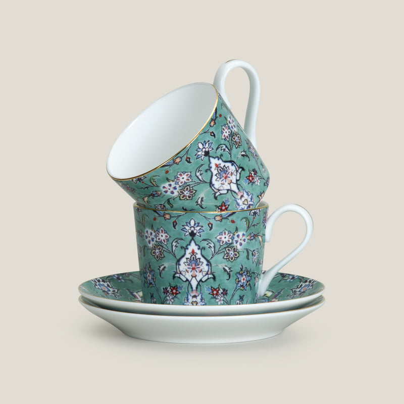 Tabriz Teal Cup & Saucer Set of 2