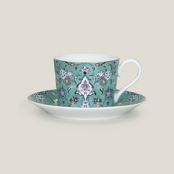 Tabriz Teal Cup & Saucer Set of 2