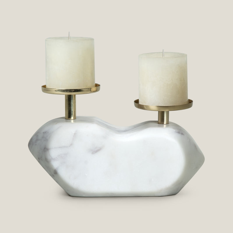 Laurel Off White & Gold Candle Holder