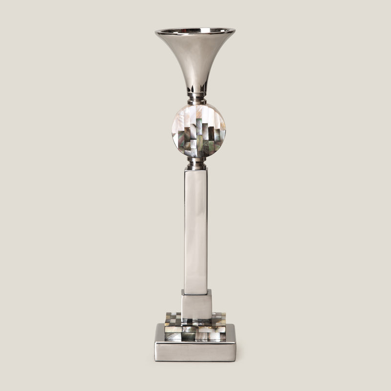 Stanza Off White Grey & Nickel Candle Holder