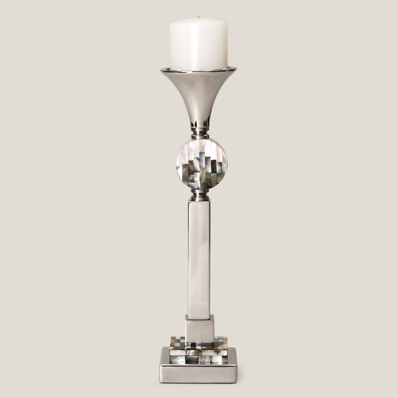 Stanza Off White Grey & Nickel Candle Holder