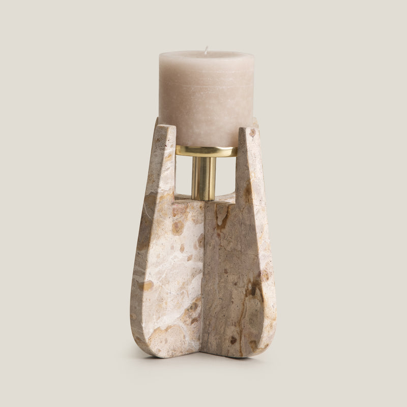 Tiara Beige Off White & Gold Candle Holder