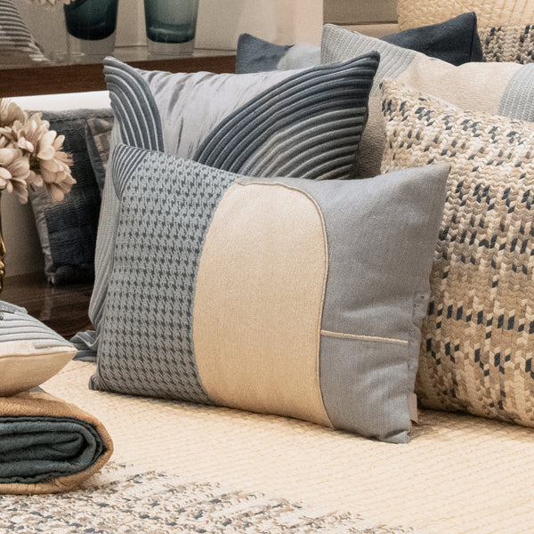 Aoki Blue & Off White Emb. Cushion Cover