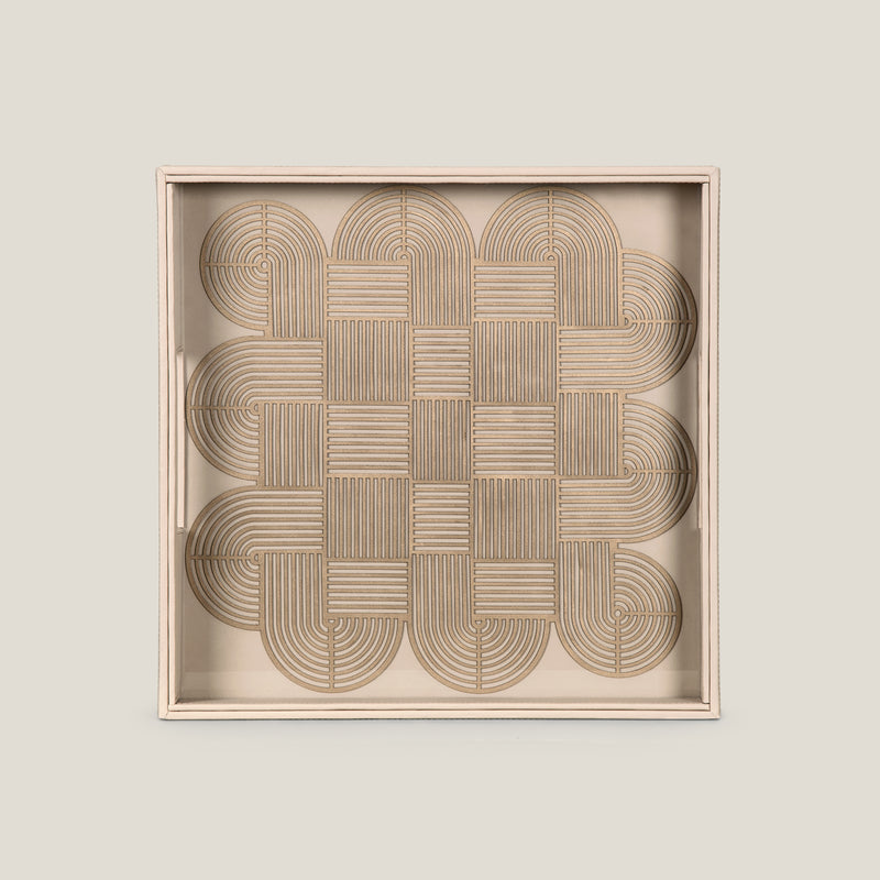 Alpha Beige & Dull Gold Square Serving Tray