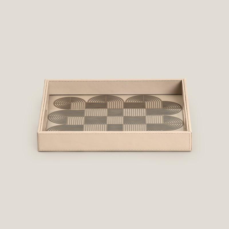 Alpha Beige & Dull Gold Square Serving Tray