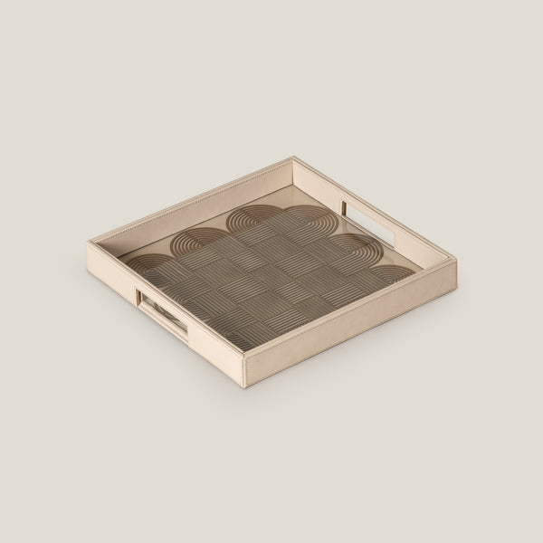 Alpha Beige & Dull Gold Square Serving Tray