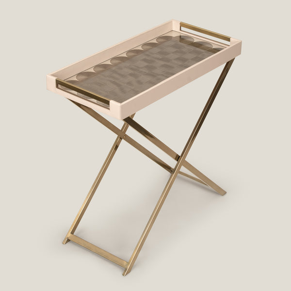 Alpha Beige & Dull Gold Butler Tray With Stand