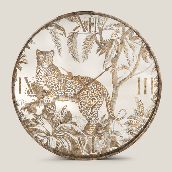 Luxe Leopard Clear & Gold Wall Clock