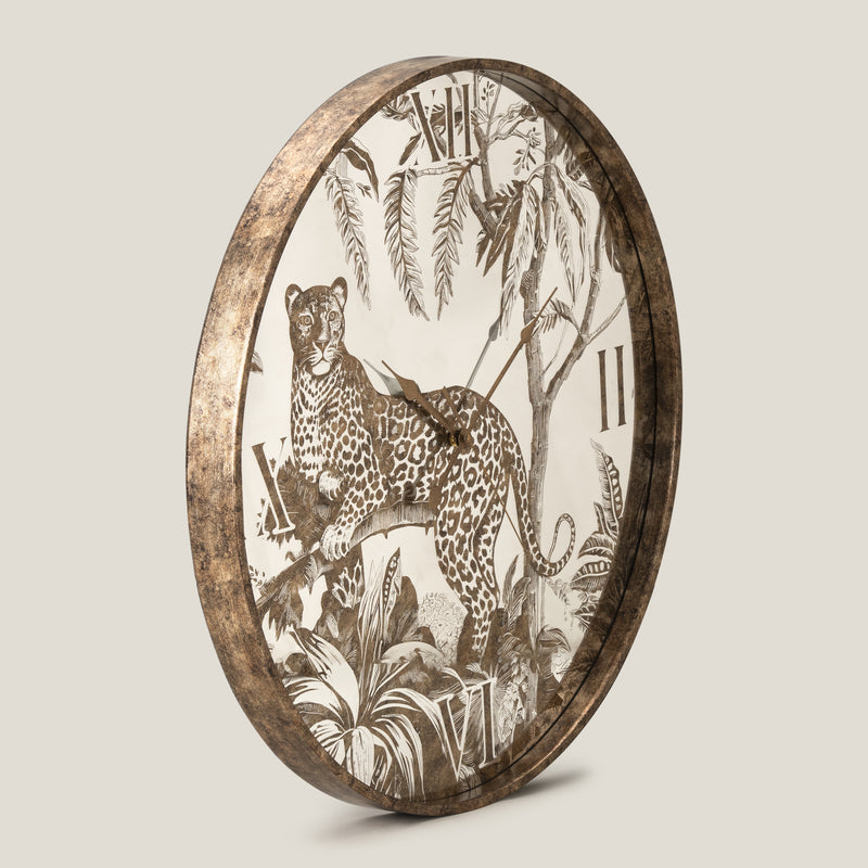 Luxe Leopard Clear & Gold Wall Clock