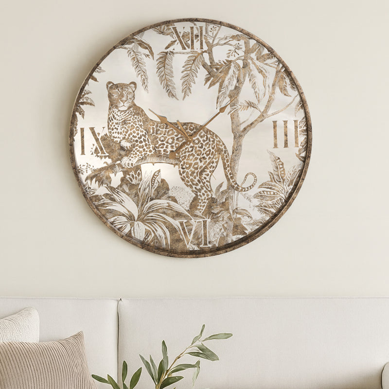 Luxe Leopard Clear & Gold Wall Clock