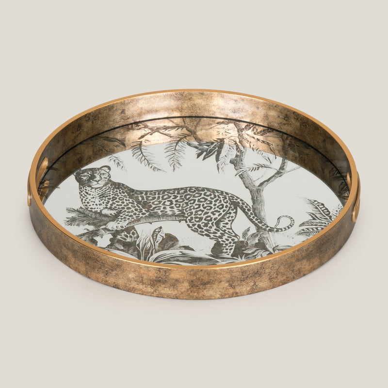 Luxe Leopard Clear & Gold Round Tray