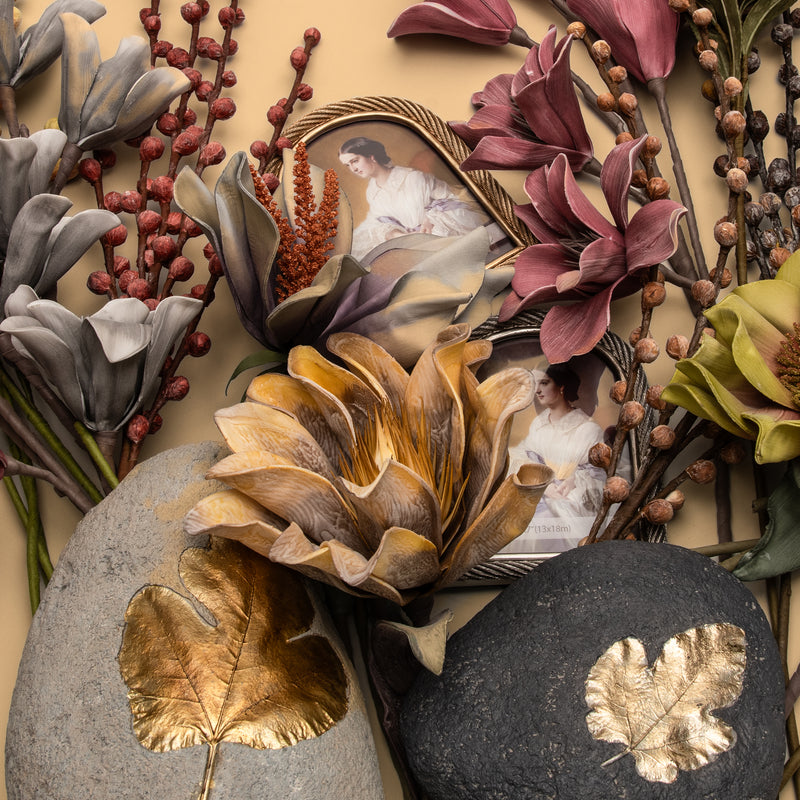 Midas Leaf Grey & Gold Vase L