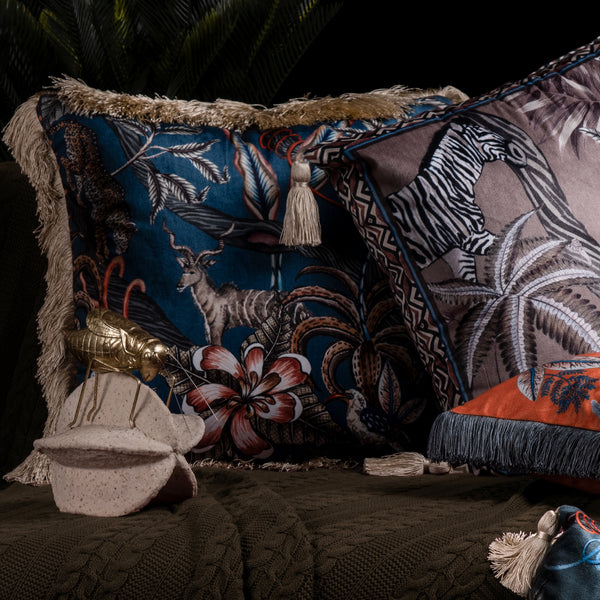Tusker Printed Velvet Cushion Cover
