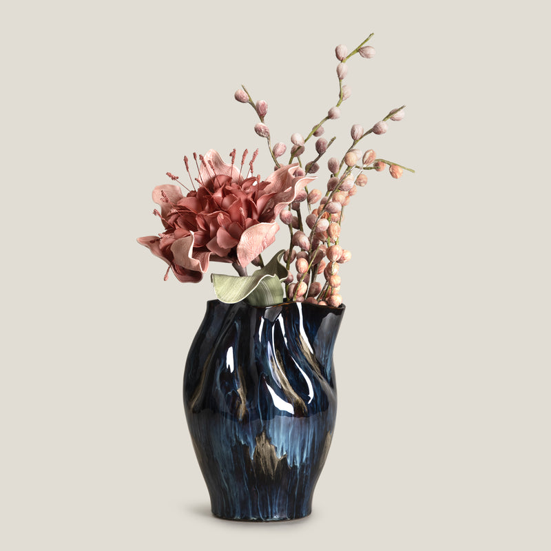 Ruche Blue Ceramic Vase