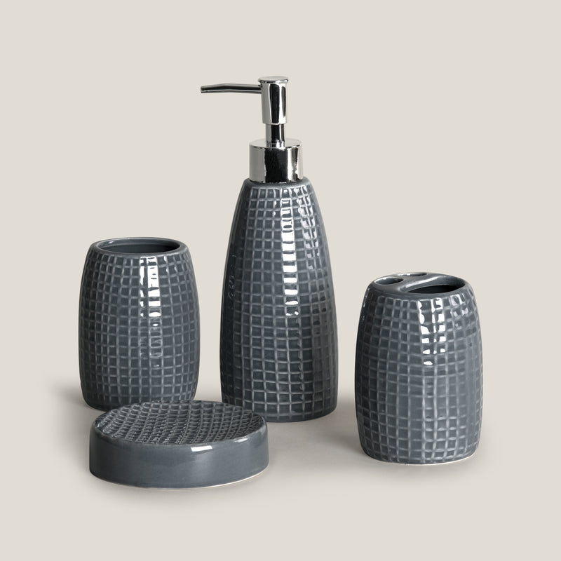 Plaid Charcoal Bath Set of 4