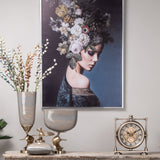 Floral Woman Blue Framed Canvas