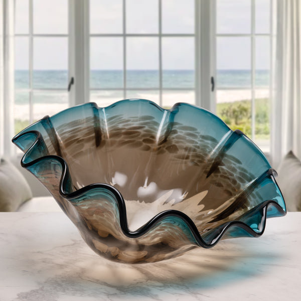 Ruffle Blue & Brown Decor Bowl