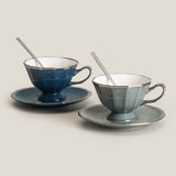 Serene Blue & Grey Cup & Saucer Set of 2