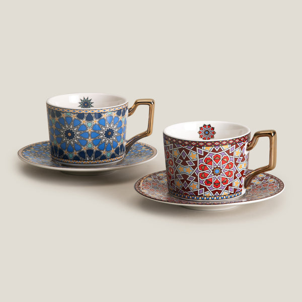 Ankara Red & Blue Cup & Saucer Set of 2