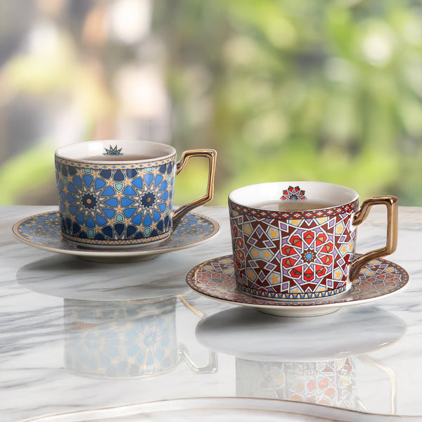 Ankara Red & Blue Cup & Saucer Set of 2